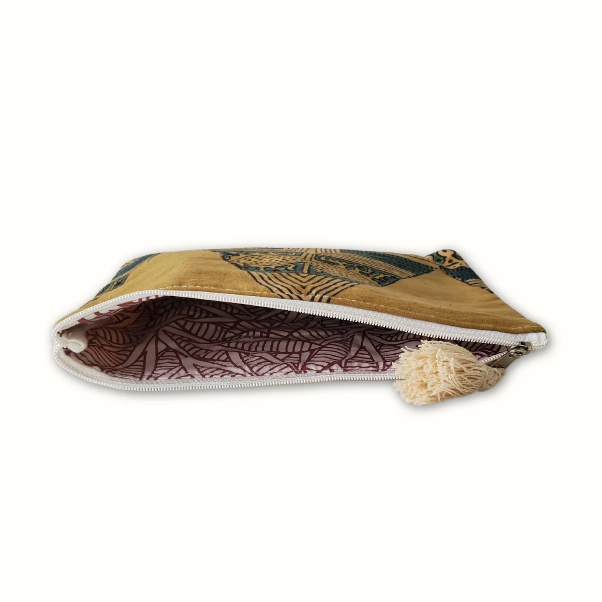 Tribu Indigo block pochette tissu jaune 21x15 zippée