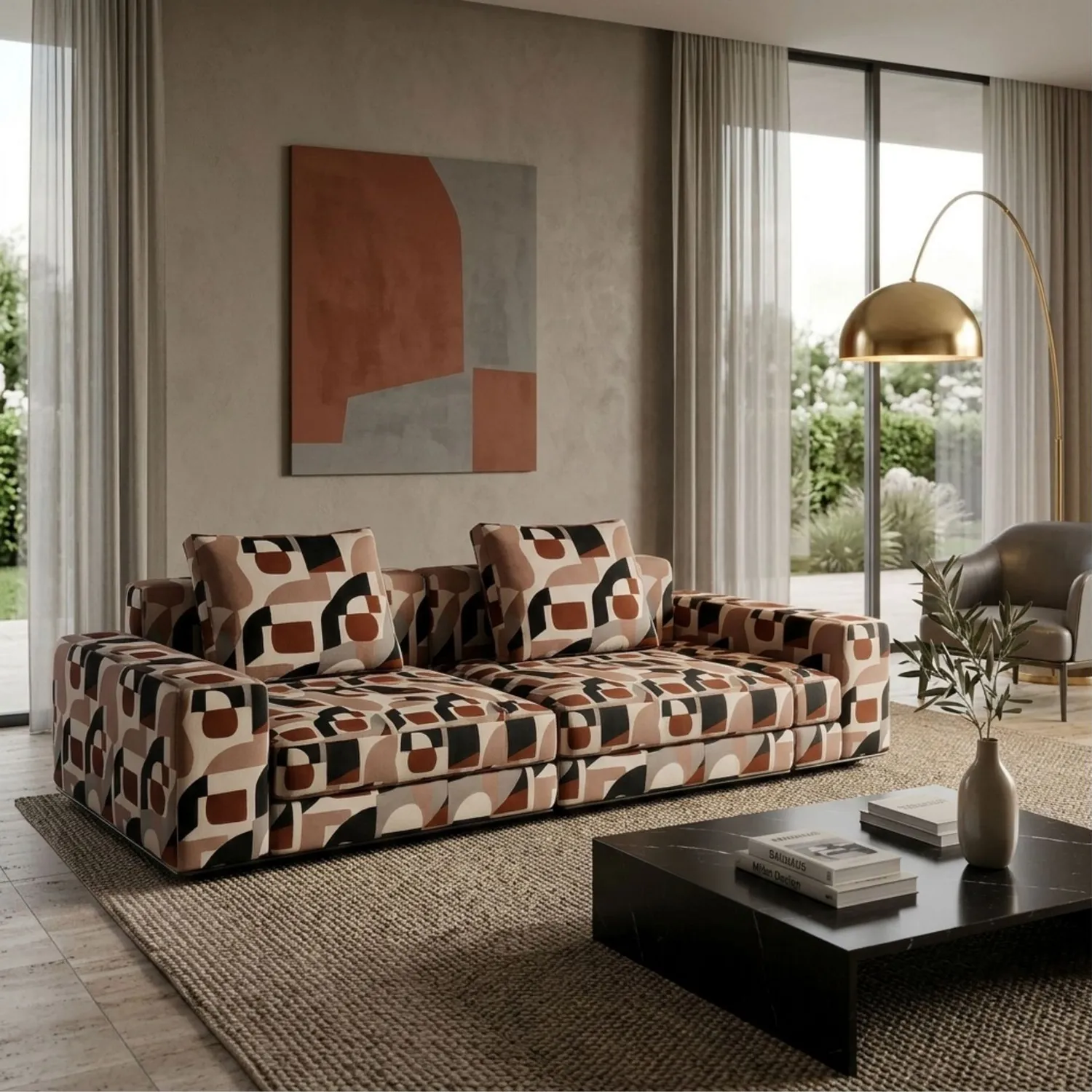 Elastron Bauhaus Collection tissu déco terracotta au mètre