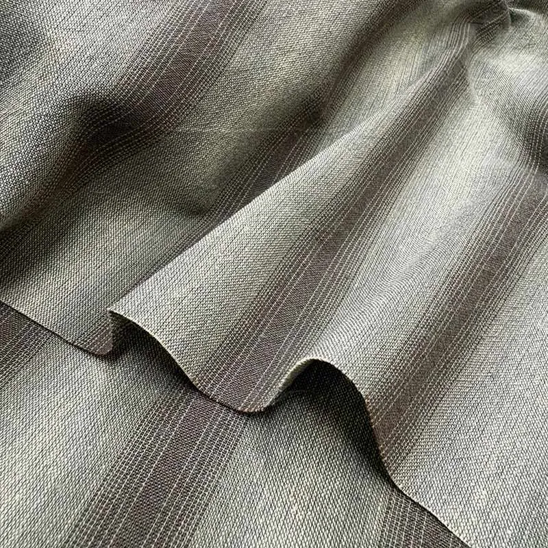 Yoko Saito 2026-02-A09 tissu coton rayé kaki au mètre