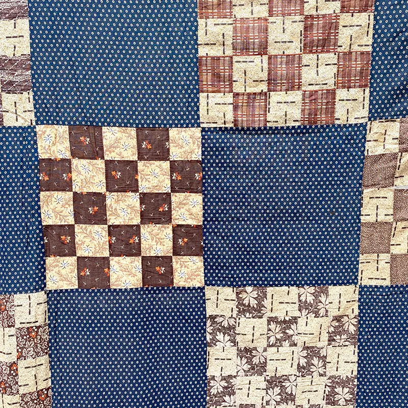 French General 16-Patch dessus de quilt ancien marron 178x183 cm