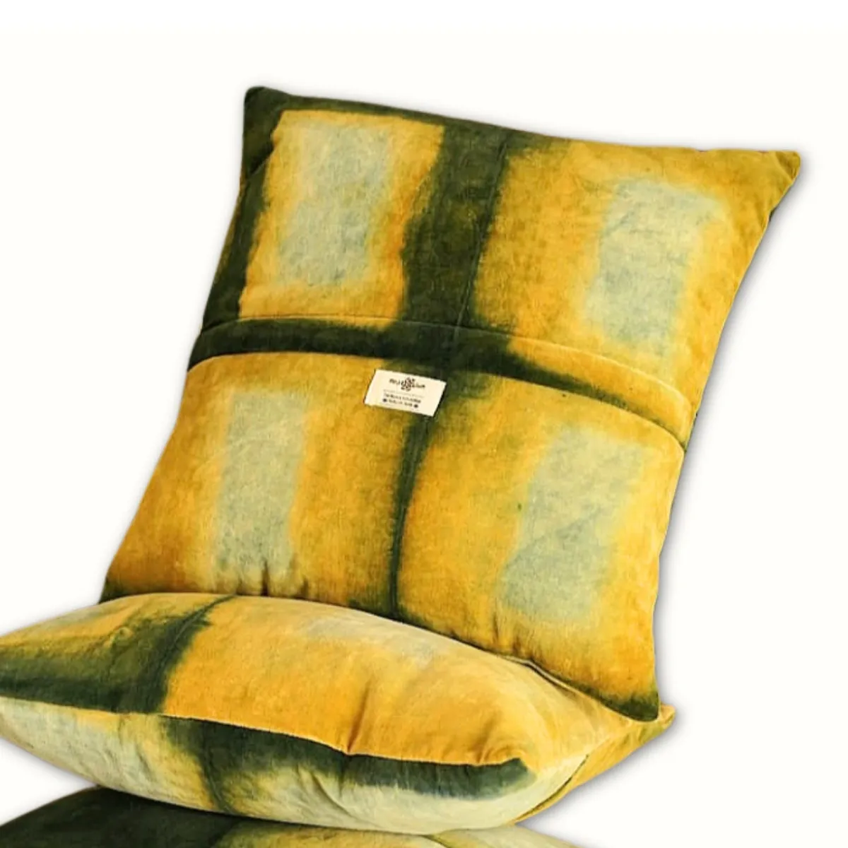Tribu Indigo coussin déco shibori velours vert 40x40