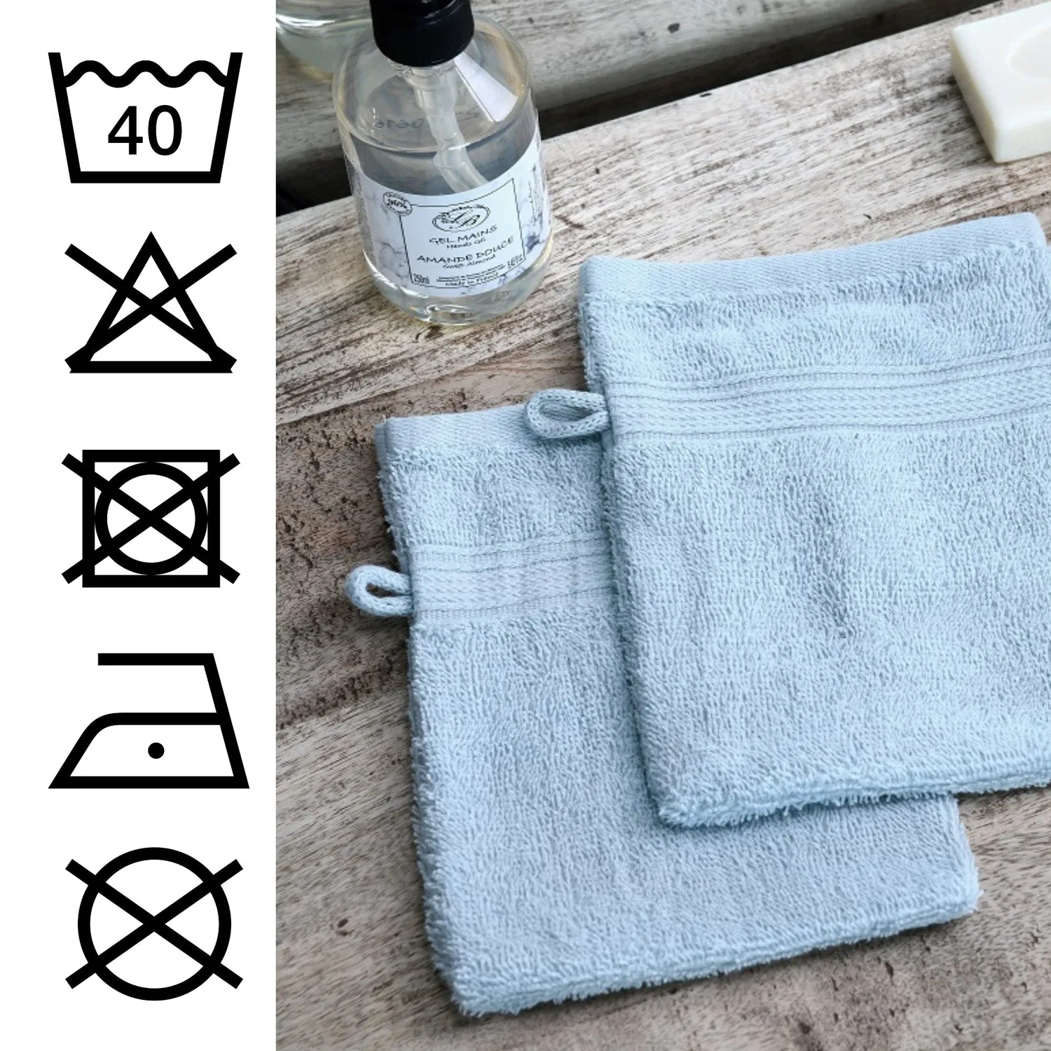 STOF Lagune gants de toilette 15x21 ciel bio lot 2