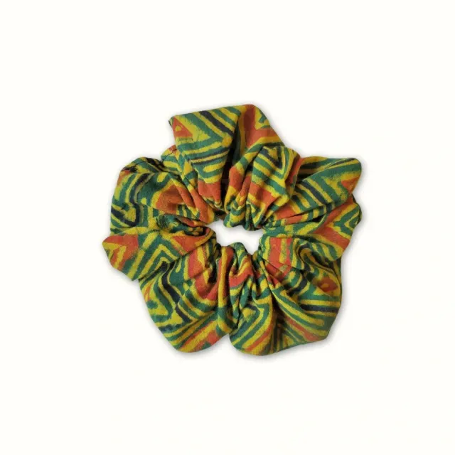 Tribu Indigo chouchou vert rayures coton bio block print