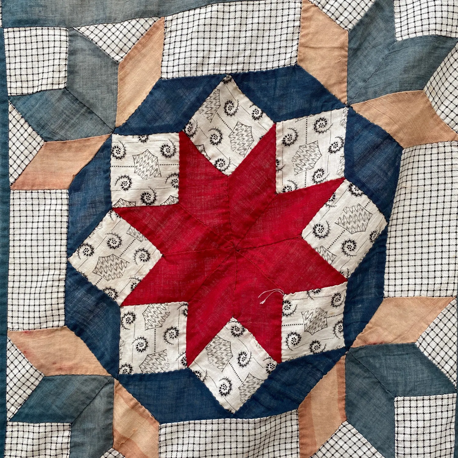 French General Star dessus quilt ancien coton main 170x218cm
