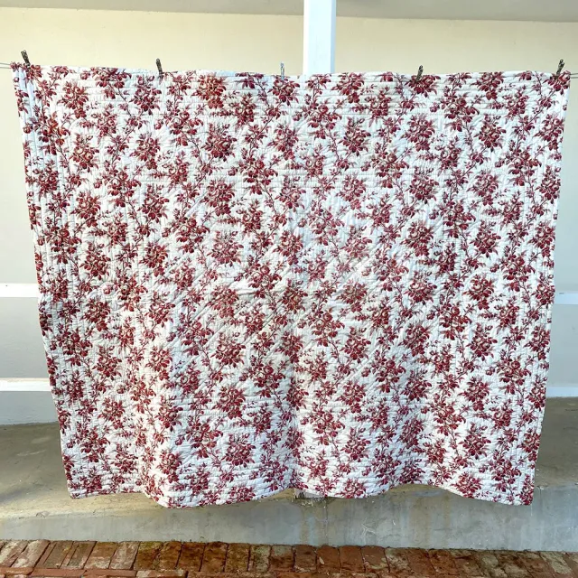 French General Antique Red Floral boutis 198x178cm