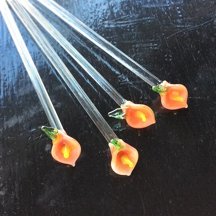 French General Flower Sticks verre rose corail lot 4