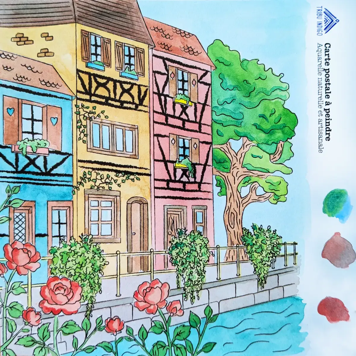 Tribu Indigo Canal fleuri carte DIY à peindre + aquarelle naturelle