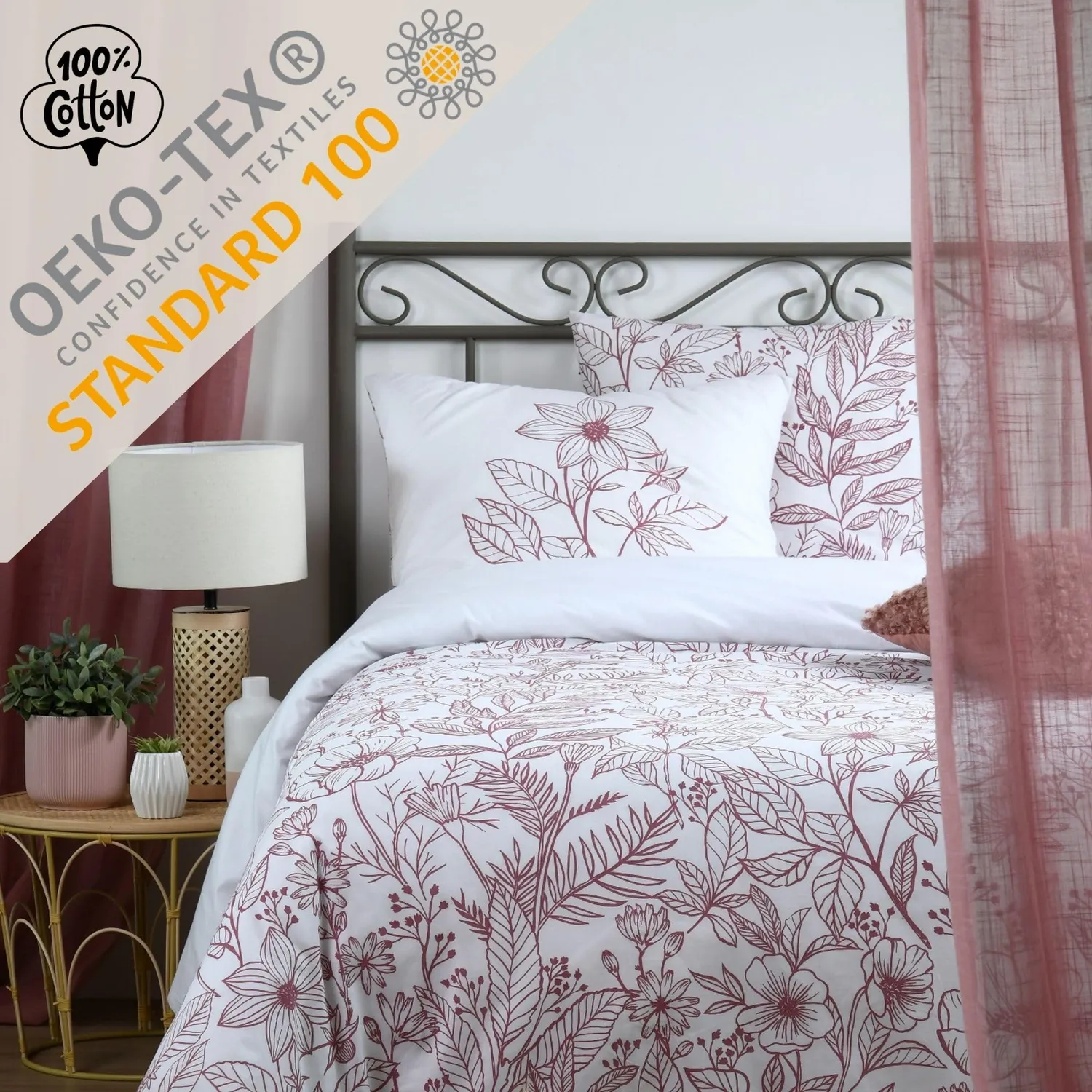 STOF Maelys parure housse de couette 240x220 fleurs coton