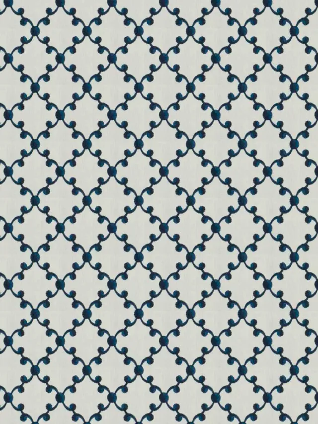 French General Morisette Bleu tissu d’ameublement au mètre indigo brodé