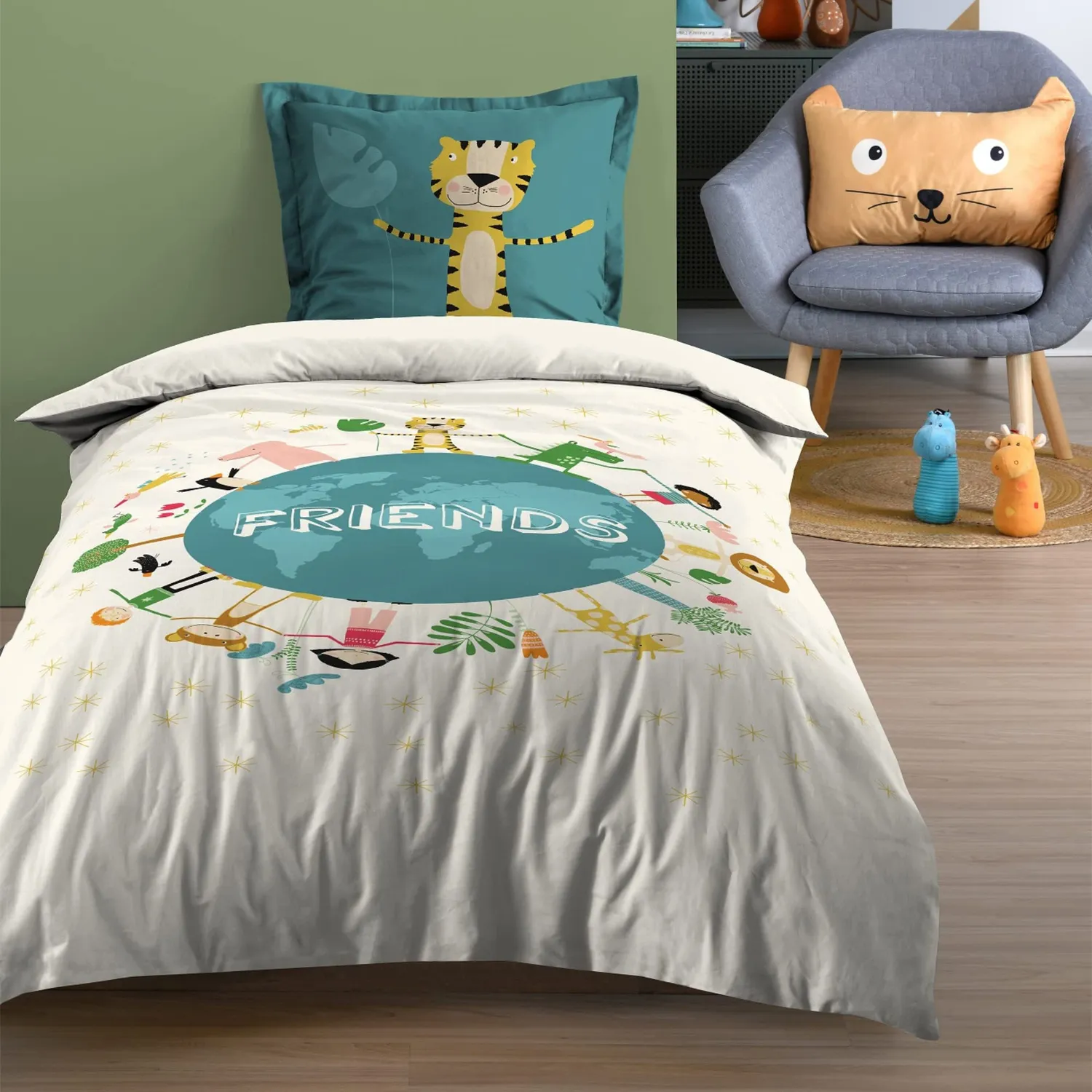 Stof Amis parure housse de couette 140x200 cm bleu coton