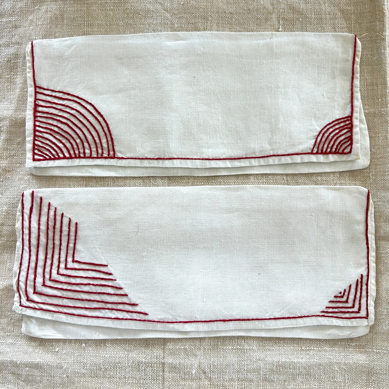 French General porte-serviettes vintage tissu brodé lot de 2