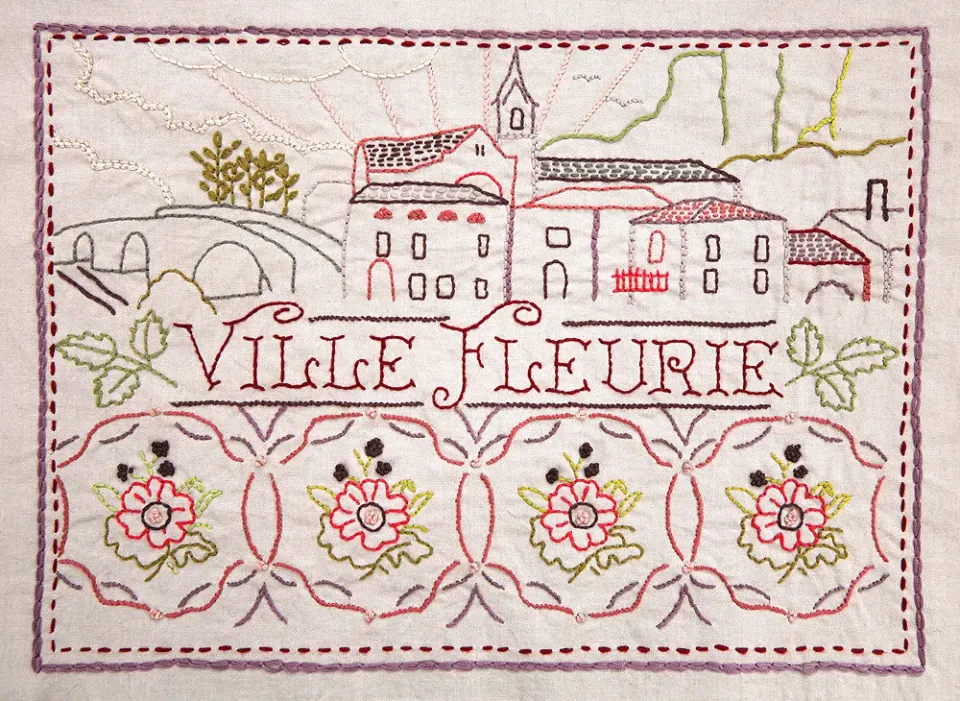 French General Ville Fleurie toile à broder lin gris 35x28 cm