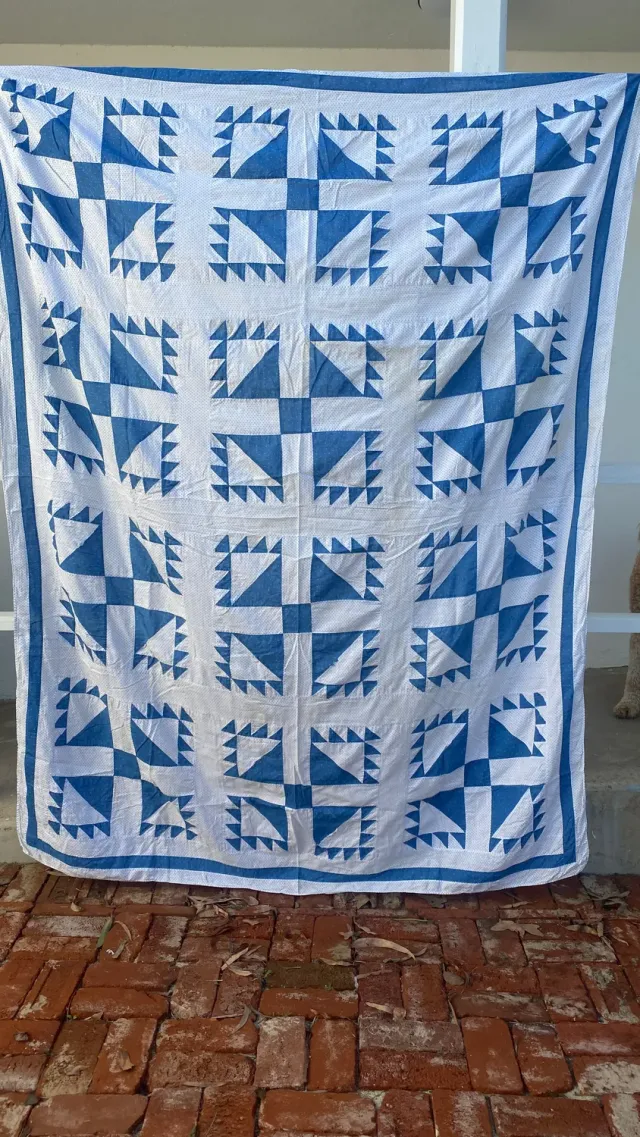 French General 1880 Cadet Blue dessus quilt ancien bleu 203x157 cm