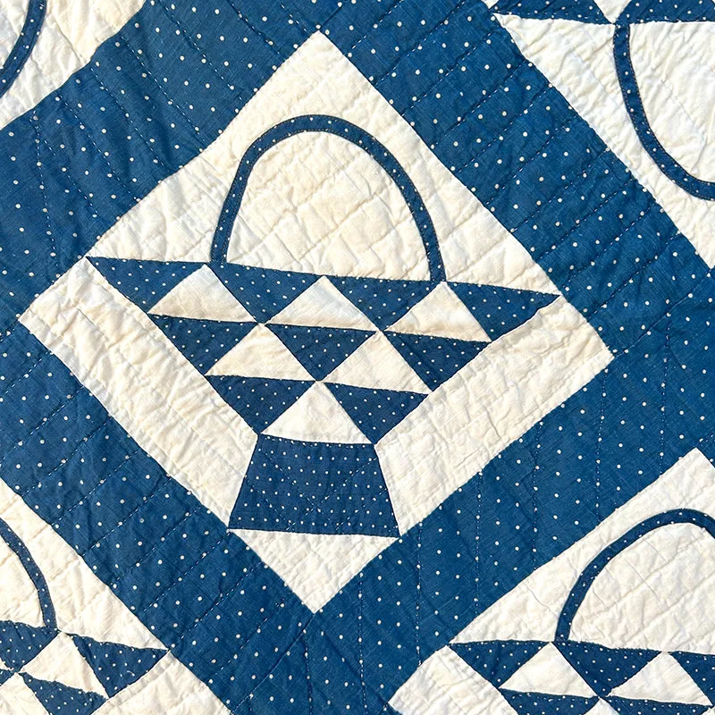 French General Basket Quilt indigo quilt ancien pois 173x218 cm