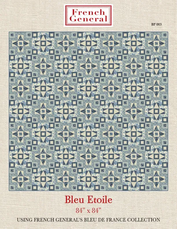 French General Bleu De France Bleu Etoile patron quilt 84x84 pouces