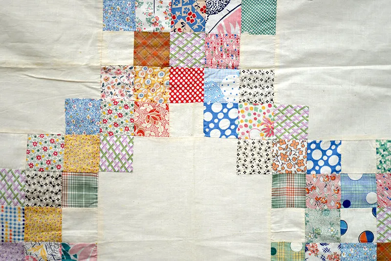 French General Irish Chain dessus quilt ancien fleuri 193x198 cm