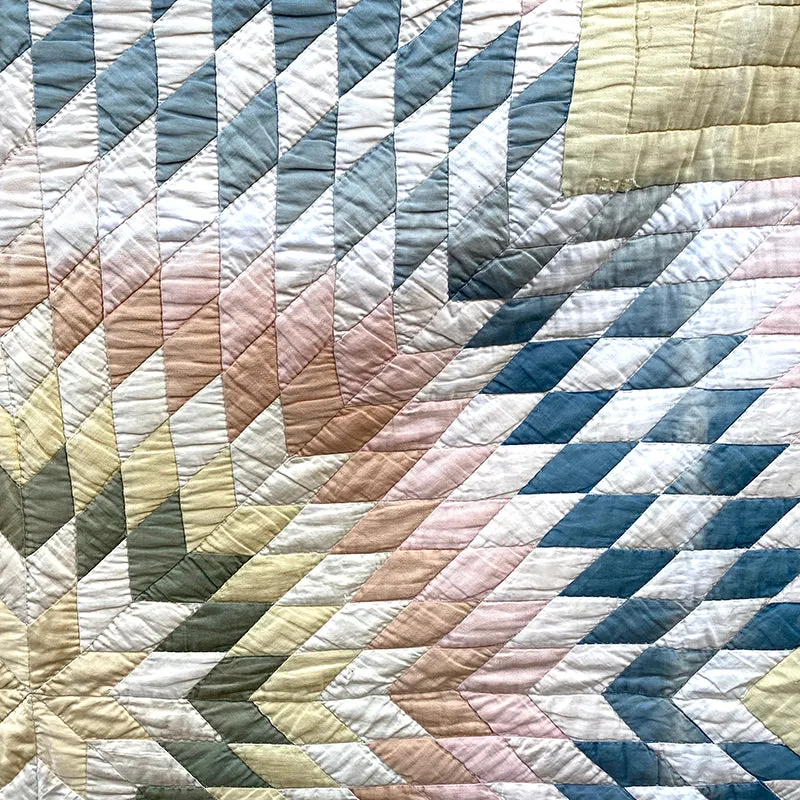French General Vintage Lone Star quilt ancien pastel 173x178
