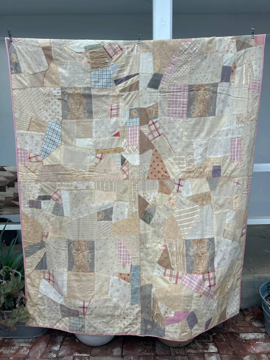 French General Antique Crazy Quilt double face quilt ancien soie coton