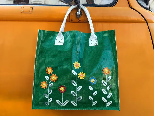 La Croix et La Manière Cabas fleuri kit couture vert émeraude
