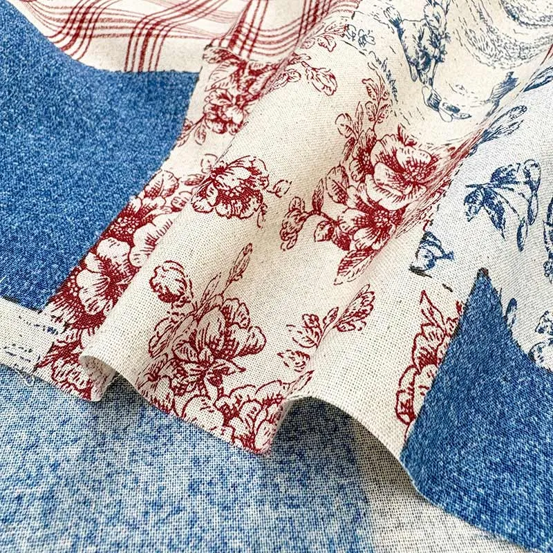 Yoko Saito web2602-A02 tissu coton bleu rouge au mètre