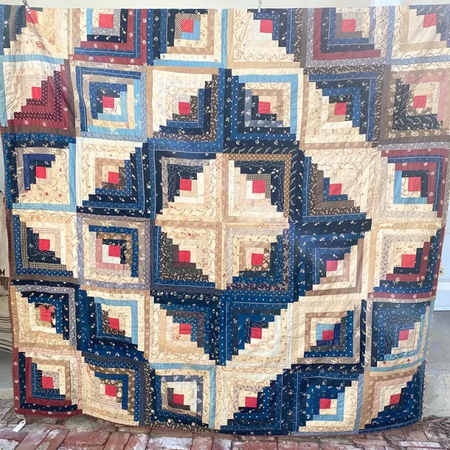 French General Log Cabin quilt ancien soie 208x211 cm