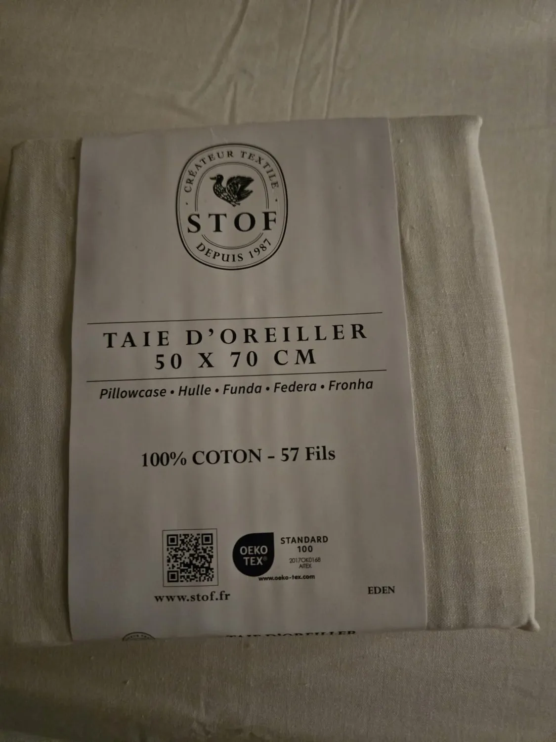 Stof Eden taie d’oreiller 50x70 cm ivoire coton