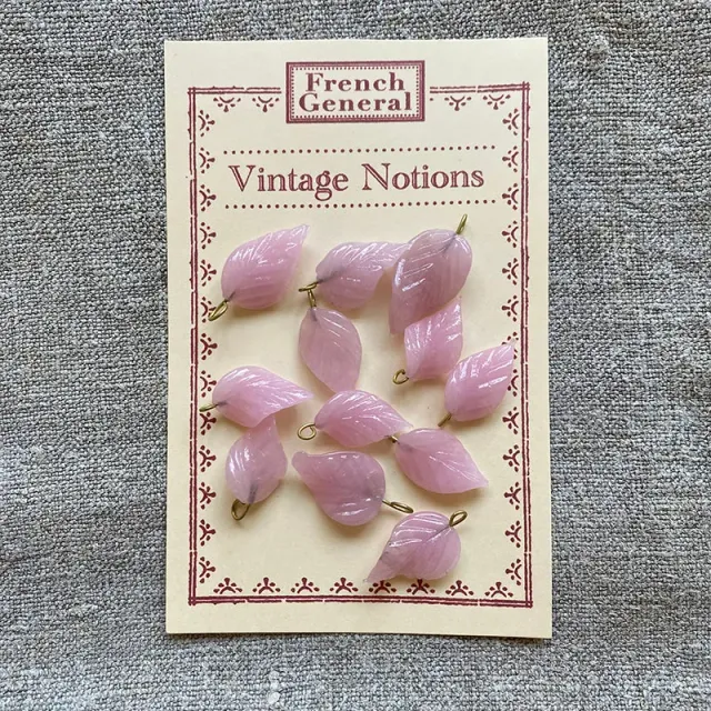 French General Vintage Glass Leaves perles feuilles rose x12