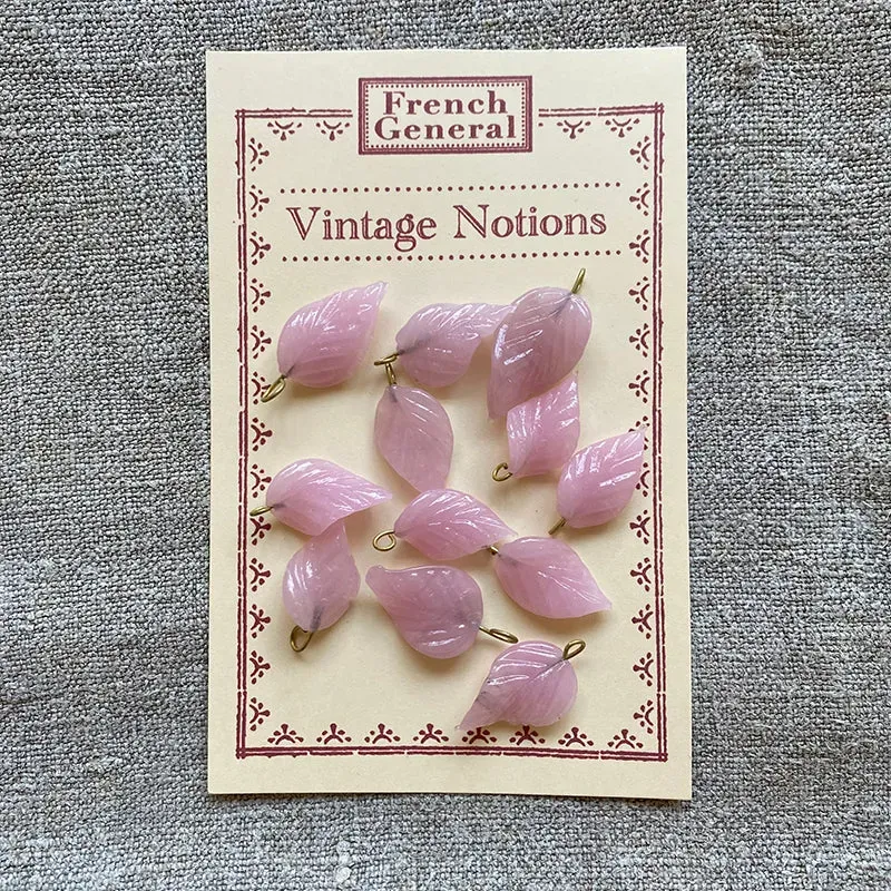 French General Vintage Glass Leaves perles feuilles rose x12