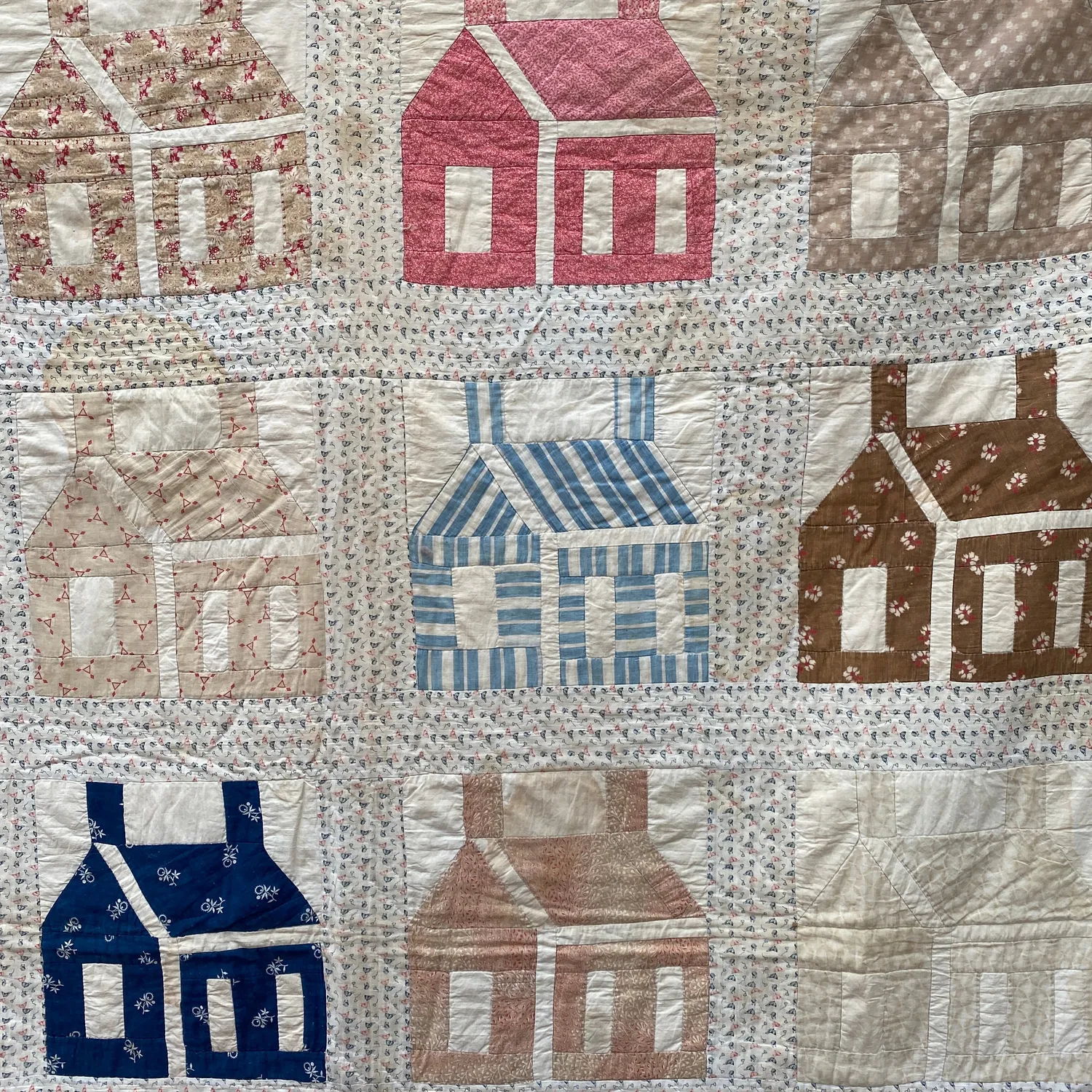 French General Antique House quilt ancien à découper 66x85