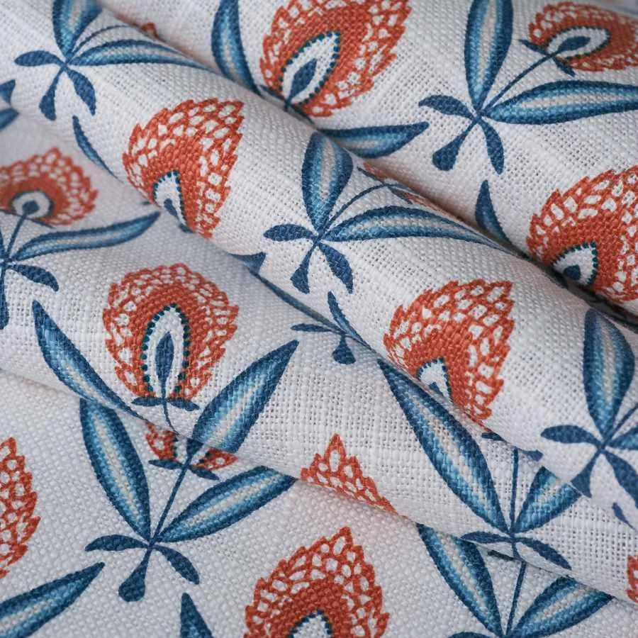 French General Darcy Jardin Indigo tissu ameublement lin