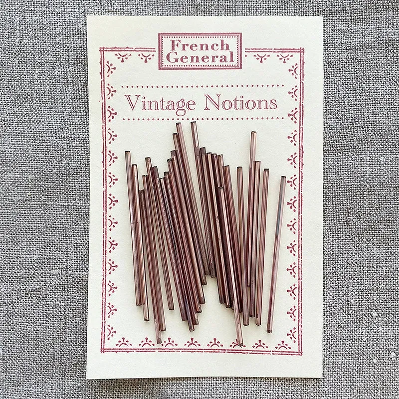 French General Bugle Beads perles tube verre améthyste lot 24