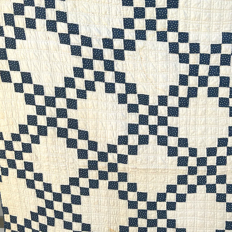French General Double Irish Chain quilt ancien coton indigo