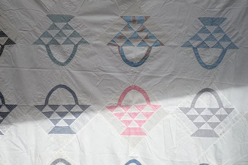 French General Vintage Basket dessus de quilt 152x203 vichy