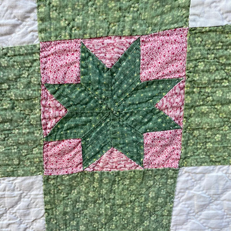 French General Antique 8-Point Star quilt ancien 208x244