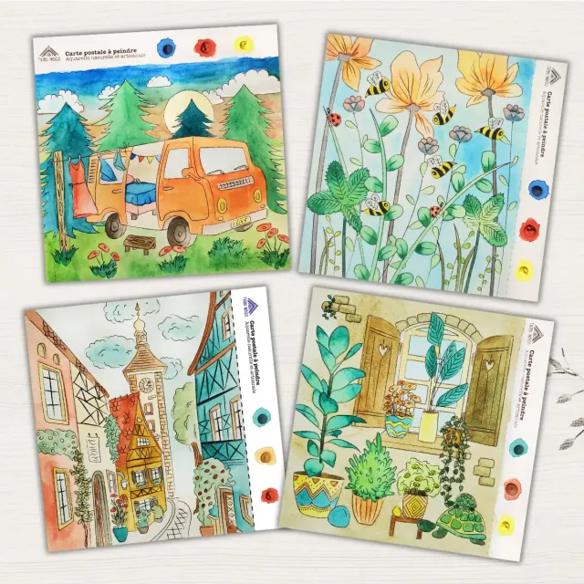 Tribu Indigo lot 4 cartes de vœux DIY à peindre aquarelle naturelle