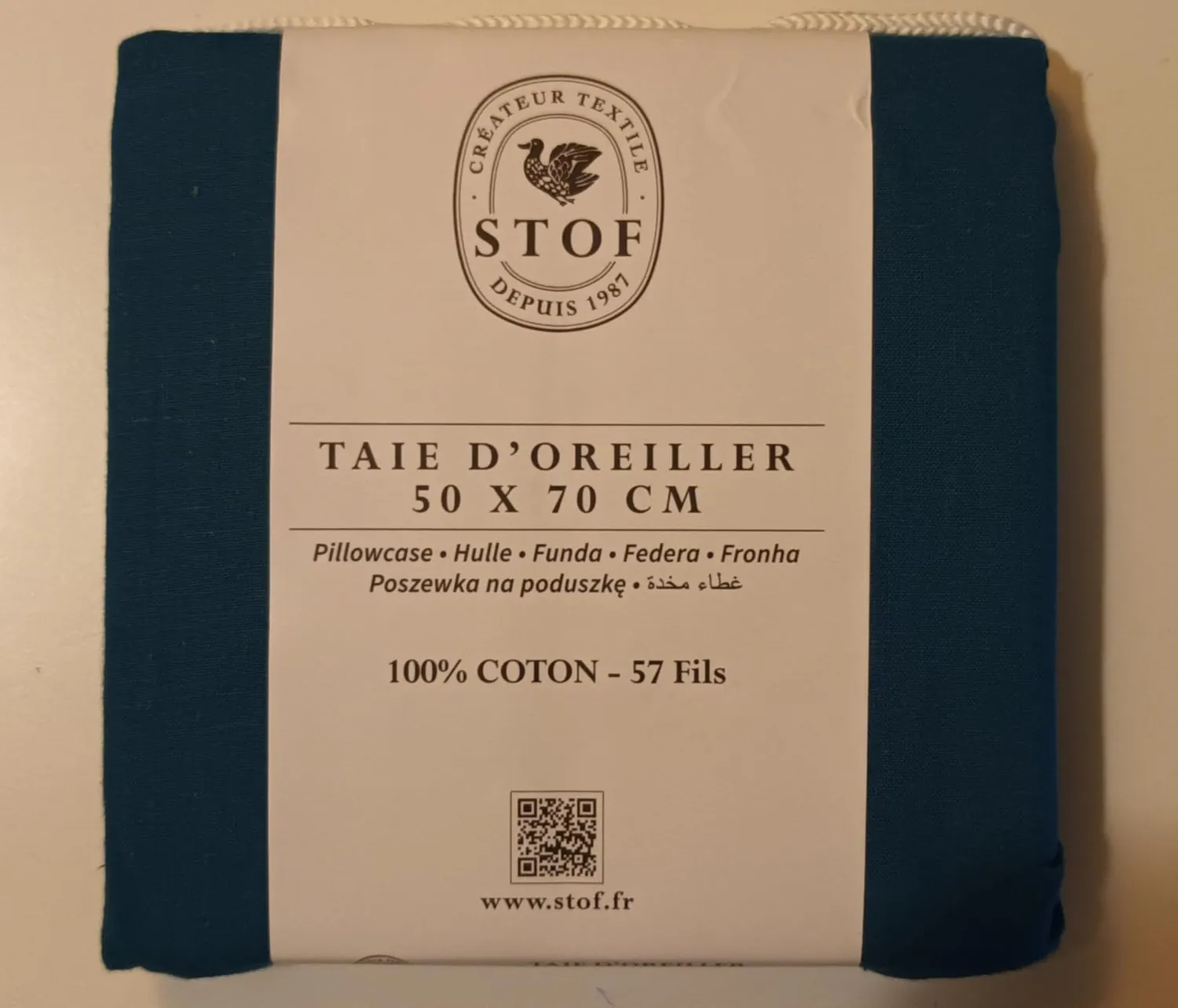 Stof Eden taie oreiller 50x70 cm pétrole coton
