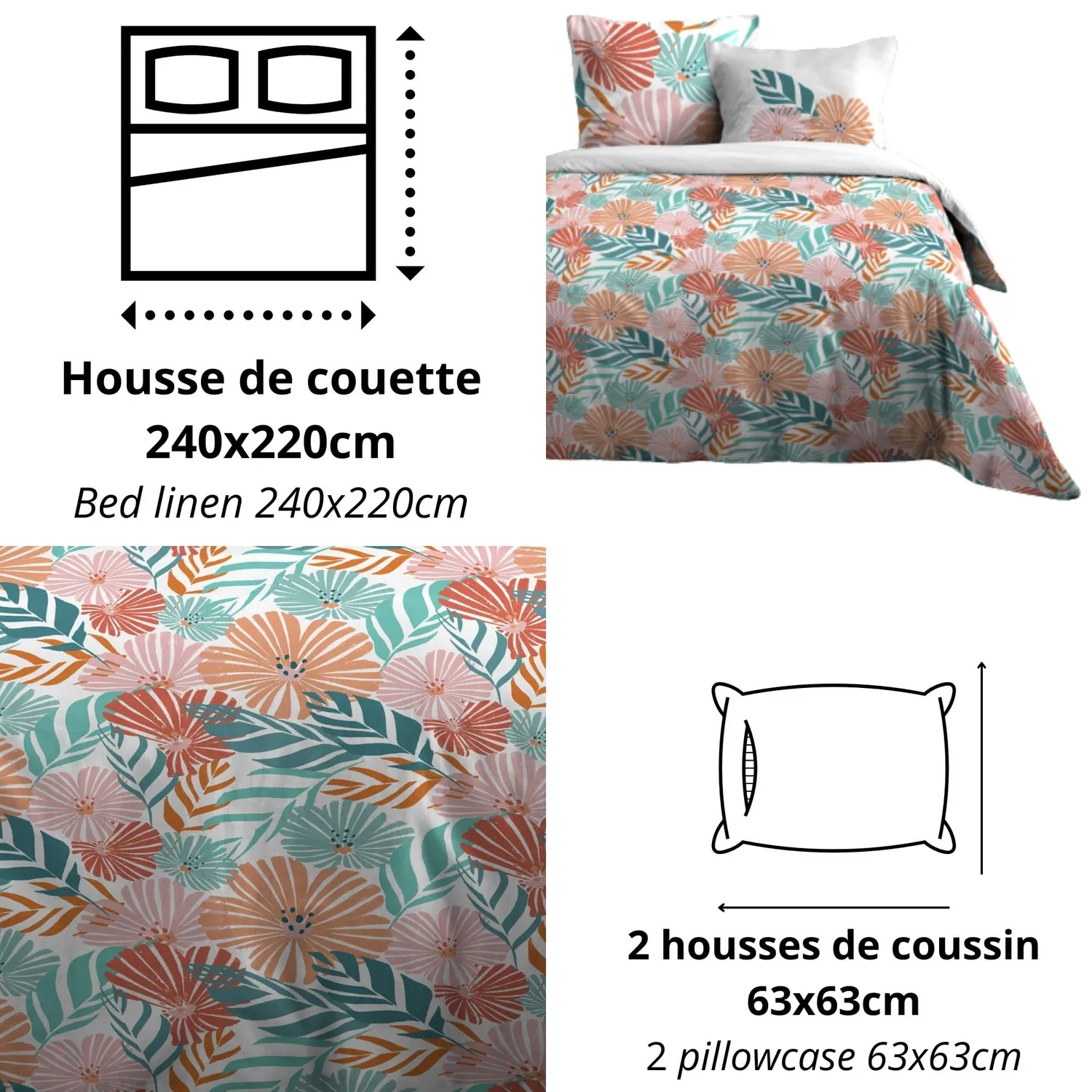 STOF Adriane parure housse de couette rose 240x220 cm coton
