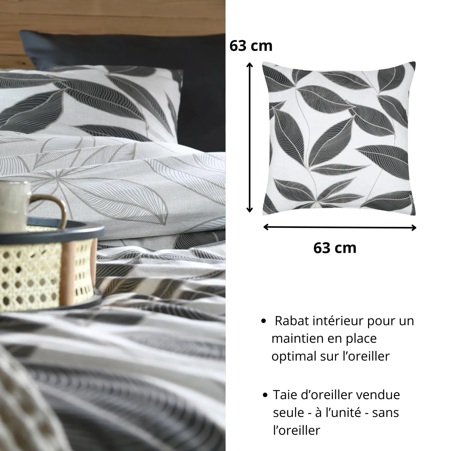 STOF Matisse taie d’oreiller 63x63 noir blanc percale coton