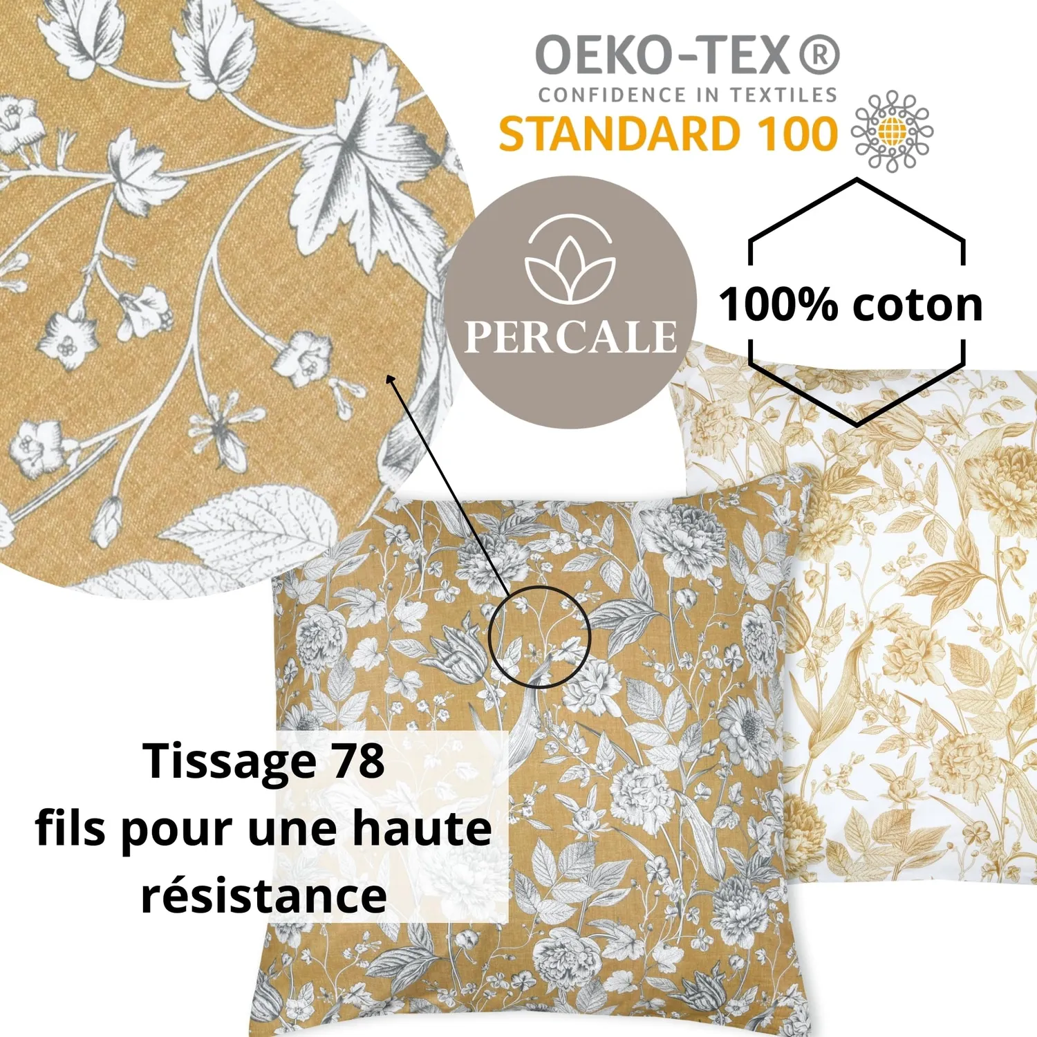 STOF Jacinthe taie d'oreiller 63x63 jaune percale