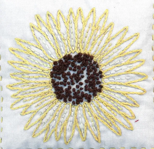 French General Sunflower toile lin à broder imprimée 25 x 25 cm