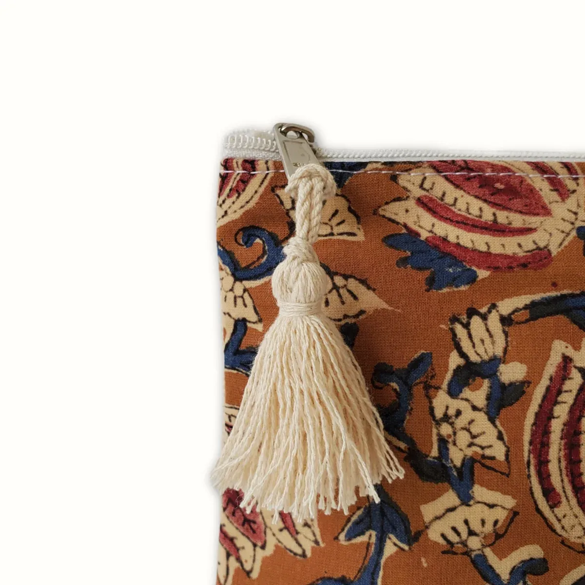 Tribu Indigo block pochette tissu beige fleurs 21x15