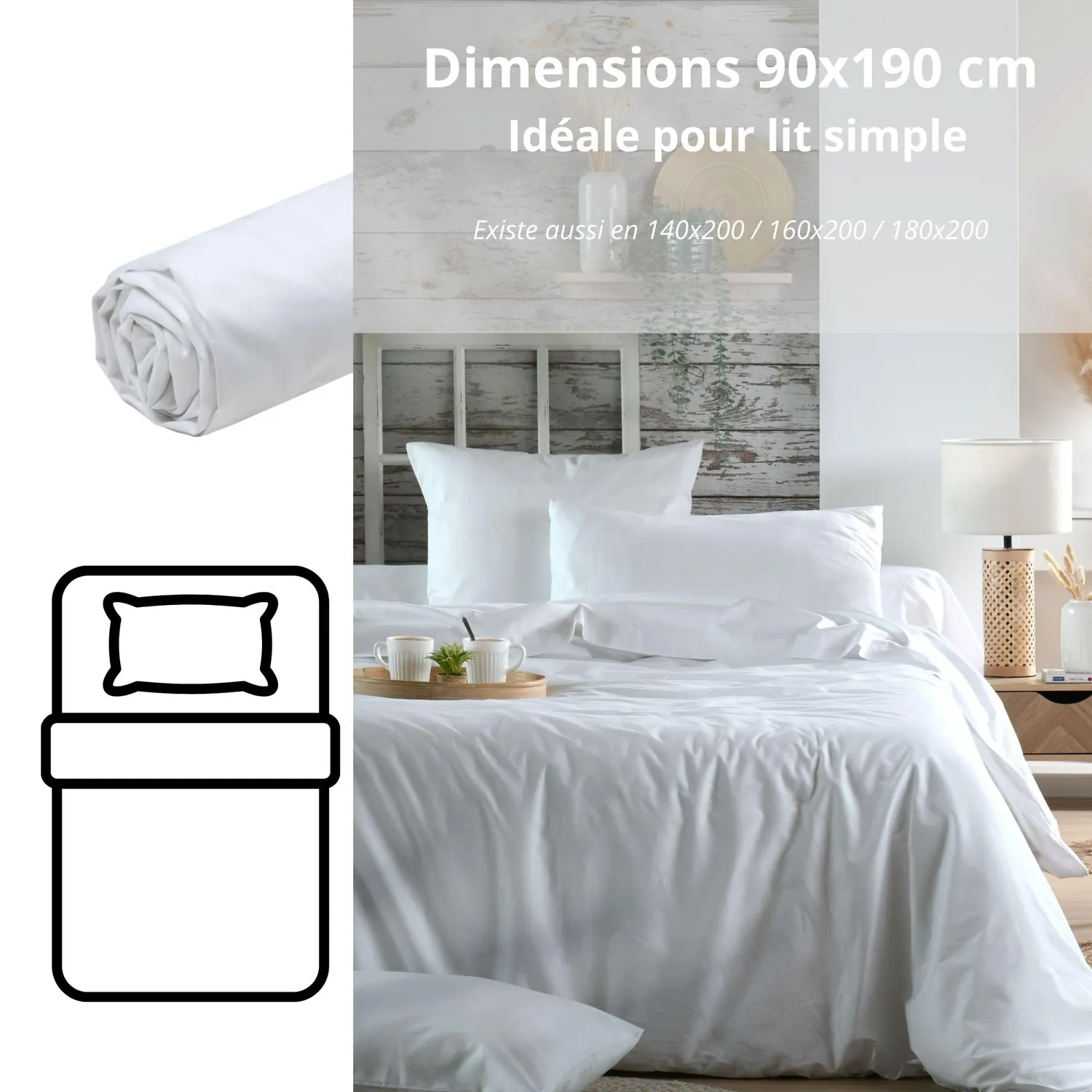 Stof Elysée drap-housse blanc 90x190 cm percale