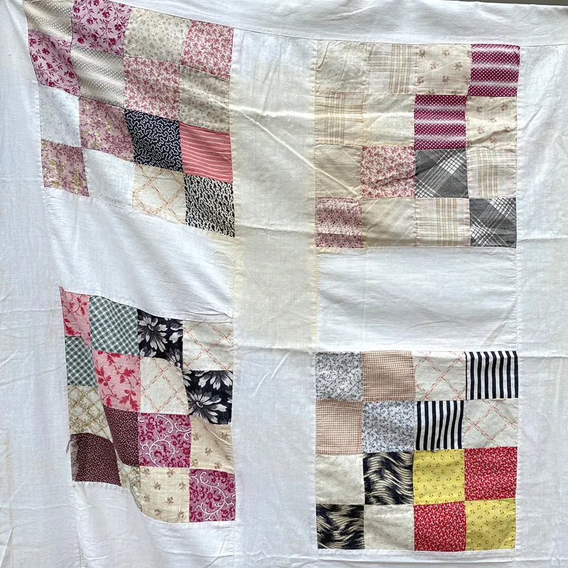 French General 16-Patch dessus de quilt ancien 1910 147 cm