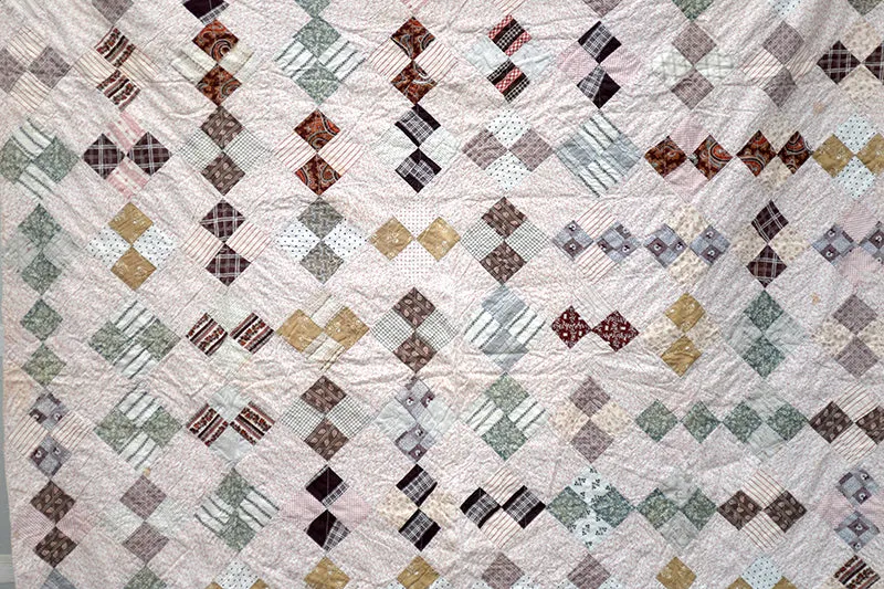 French General Four Patch quilt ancien calicot 157x188cm