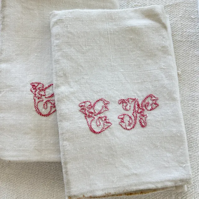 French General Early French CN Monogram torchons coton lot de 8