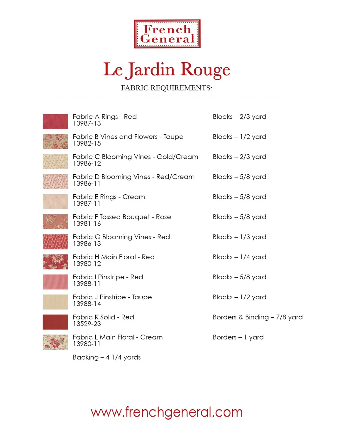 French General Joie de Vivre La Jardin Rouge patron couture