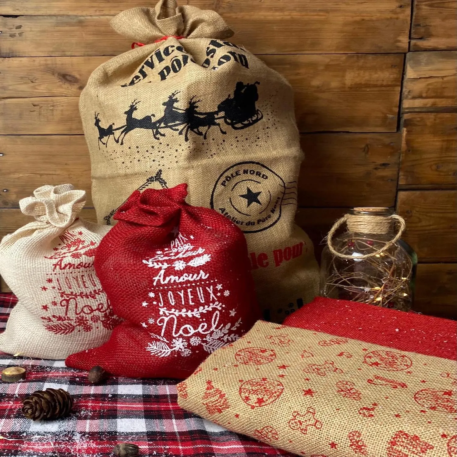 Tissushop hotte Père Noël toile de jute 50x80 naturel