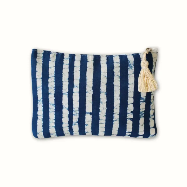 Tribu Indigo Dabu bleu pochette coton bio 21x15 zip