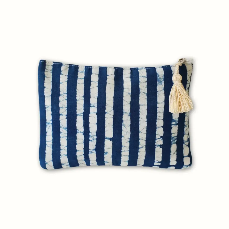 Tribu Indigo Dabu bleu pochette coton bio 21x15 zip