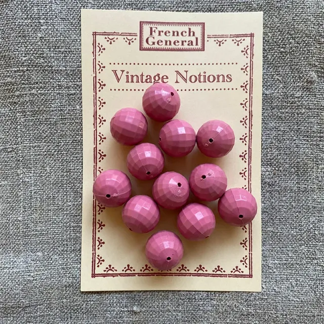 French General Vintage Plastica perles roses 15 mm x12